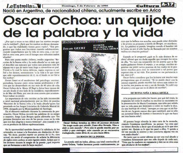 Diario LA ESTRELLA de Arica, Chile, del domingo 5 de febrero de 1995